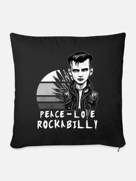 Friedensliebe Rockabilly Retro Psychobilly Greaser - Sofakissenbezug 45 x 45 cm - Schwarz