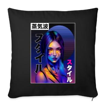 Japanisches Vaporwellen -Ästhetikmädchen Tokyo Str - Sofakissenbezug 45 x 45 cm - Schwarz - Vorne