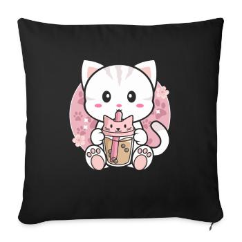 Katze Bubble Tea Süße Katze trinkt Bubble Tee - Sofakissenbezug 45 x 45 cm - Schwarz - Vorne