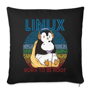 Gamer Root Retro Penguin Linux Nerd Programmer Gee - Sofakissenbezug 45 x 45 cm - Schwarz - Vorne