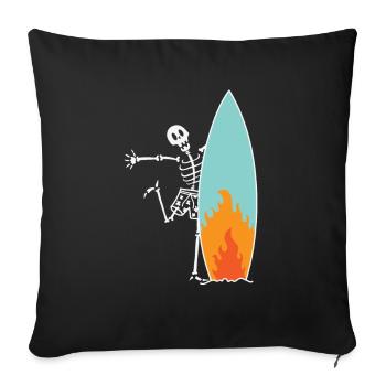 Surfing skeleton with burning surfboard - Sofa pillowcase 17,3'' x 17,3'' (45 x 45 cm) - black - Front
