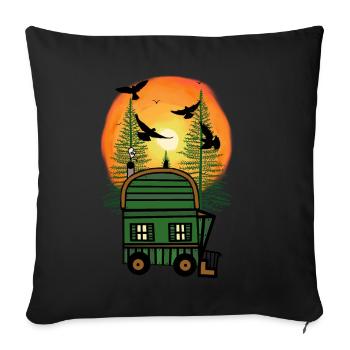 Construction roulotte nature amoureux loisirs hippie vivant éco - Housse de coussin décorative 45 x 45 cm - noir - Devant