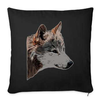 Tête de loup motif d’animal sauvage imprimé avec loup - Housse de coussin décorative 45 x 45 cm - noir - Devant