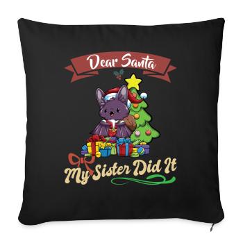 Cher Père Noël Ma sœur l’a fait frères et sœurs Noël - Housse de coussin décorative 45 x 45 cm - noir - Devant