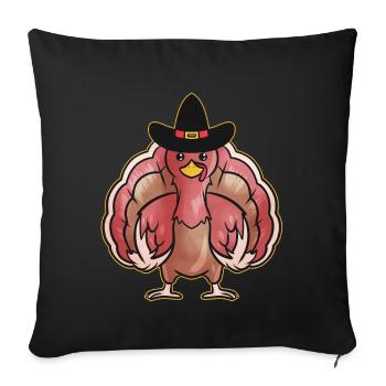 Kawaii Comic Turkey with Pilgrims Hat on - Sofa pillowcase 17,3'' x 17,3'' (45 x 45 cm) - black - Front
