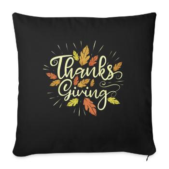 Handwritten Logo Brown Leaves Thanksgiving - Sofakissenbezug 45 x 45 cm - Schwarz - Vorne