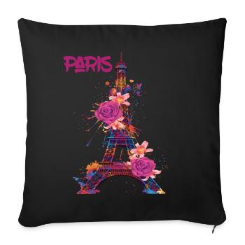 Paris-Roses-Tour Eiffel-Souvenir-France-Français - Housse de coussin décorative 45 x 45 cm - noir - Devant