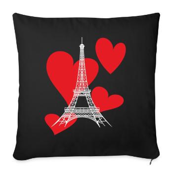 Tour Eiffel avec Coeur-Amour-Paris-Souvenir-France - Housse de coussin décorative 45 x 45 cm - noir - Devant