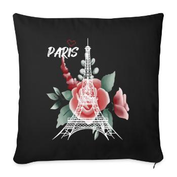 Paris-Amour-Roses-Tour Eiffel-Souvenir-France- - Housse de coussin décorative 45 x 45 cm - noir - Devant