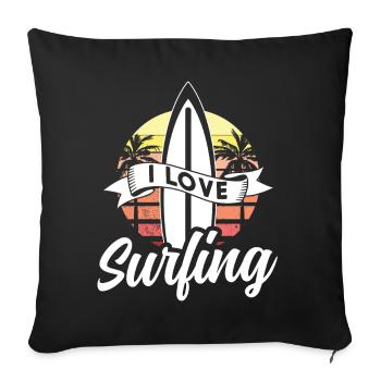 J’aime le surf surf planche de surf surfeur - Housse de coussin décorative 45 x 45 cm - noir - Devant