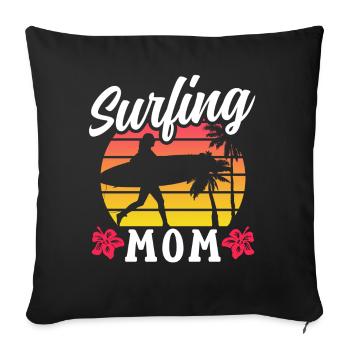 Surfing Mama Planche de surf Surfer Surfing Surf - Housse de coussin décorative 45 x 45 cm - noir - Devant