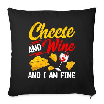 Fromage et vin et je suis un amoureux de l’amour - Housse de coussin décorative 45 x 45 cm - noir - Devant