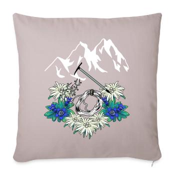 Alpen Gentiane Edelweiss Alpinistes Escalade Montagnes - Housse de coussin décorative 45 x 45 cm - taupe clair - Devant