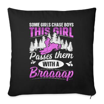 Cette fille passe devant des garçons avec une motoneige Braaaap - Housse de coussin décorative 45 x 45 cm - noir - Devant