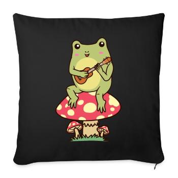 Ukulélé de grenouille sur un ukulélé aux champignons - Housse de coussin décorative 45 x 45 cm - noir - Devant