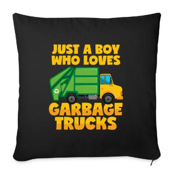 Juste un garçon qui aime les camions à ordures - Housse de coussin décorative 45 x 45 cm - noir - Devant