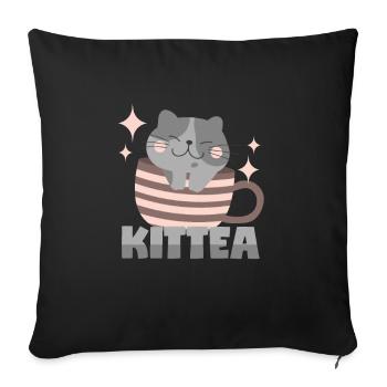 Cat in teacup = "Kittea" - Sofa pillowcase 17,3'' x 17,3'' (45 x 45 cm) - black - Front