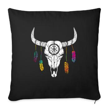 Buffalo Skull Feathers Ox Indian Bison - Sofa pillowcase 17,3'' x 17,3'' (45 x 45 cm) - black - Front
