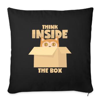 Cat: "Think Inside The Box" - Sofa pillowcase 17,3'' x 17,3'' (45 x 45 cm) - black - Front