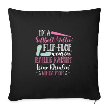 Softball Mère Baseball Fille Fils Cadeau - Housse de coussin décorative 45 x 45 cm - noir - Devant