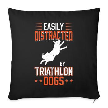 Facilement distrait par les chiens de triathlon Plongée à quai - Housse de coussin décorative 45 x 45 cm - noir - Devant