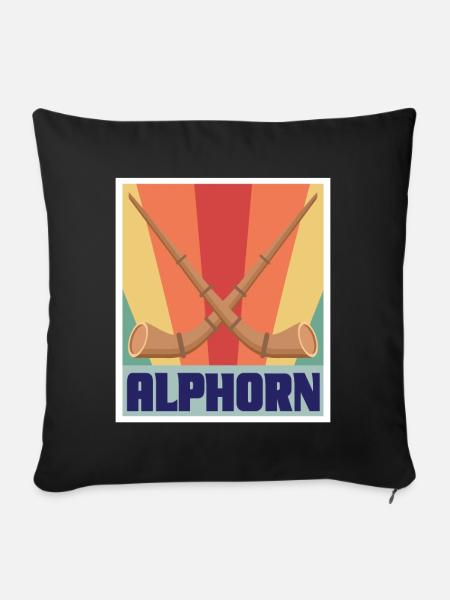 Alphorn Retro Musikinstrument in Schweiz Alpen Sou - Sofakissenbezug 45 x 45 cm - Schwarz