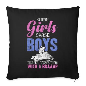 Cette fille passe devant des garçons avec une motoneige Braaaap - Housse de coussin décorative 45 x 45 cm - noir - Devant
