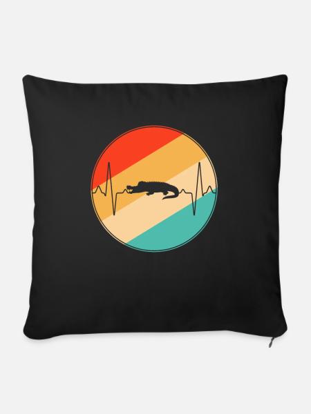 Krokodil Retro Herzschlag - Sofakissenbezug 45 x 45 cm - Schwarz