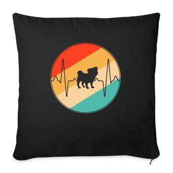 Mops Retro Herzschlag - Sofakissenbezug 45 x 45 cm - Schwarz - Vorne