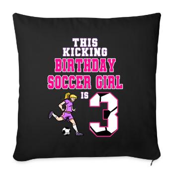 Cette fille de football est 3ème anniversaire de football - Housse de coussin décorative 45 x 45 cm - noir - Devant