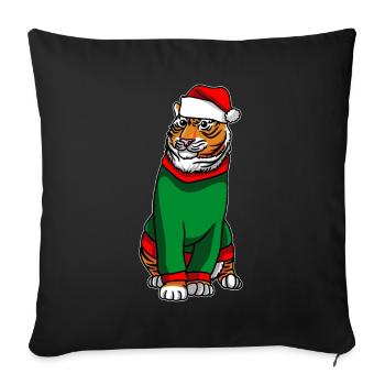 Tigre en costume de Noël - Housse de coussin décorative 45 x 45 cm - noir - Devant