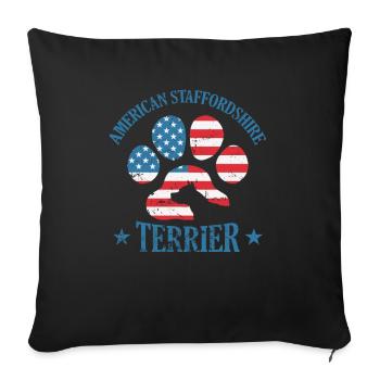 Staffordshire Terrier Paw dans le drapeau des États-Unis - Housse de coussin décorative 45 x 45 cm - noir - Devant