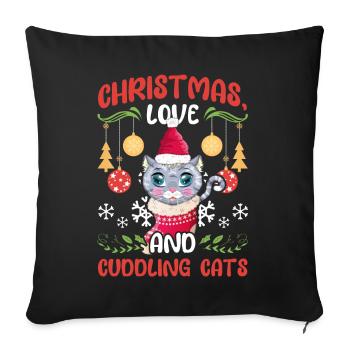 Câlin animal amour Noël, amour chats - Housse de coussin décorative 45 x 45 cm - noir - Devant