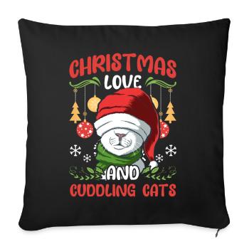 Câlin animal amour Noël, amour chats - Housse de coussin décorative 45 x 45 cm - noir - Devant