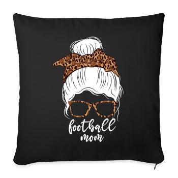 Football Maman Messy Bun Léopard Maman - Housse de coussin décorative 45 x 45 cm - noir - Devant