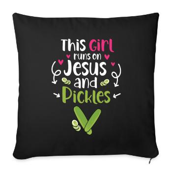 Cette fille court sur Jésus et les cornichons - Housse de coussin décorative 45 x 45 cm - noir - Devant