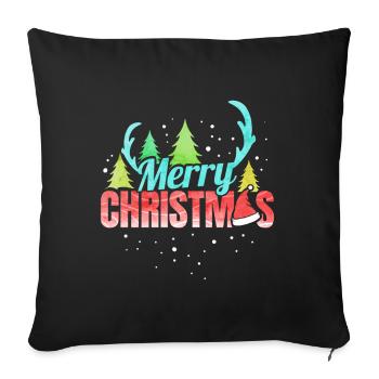 Joyeux Noël Logo Santas Hat Antlers Noël - Housse de coussin décorative 45 x 45 cm - noir - Devant