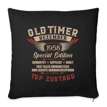 Oldtimer Dezember 1958 Jahrgang Geburtstag - Sofakissenbezug 45 x 45 cm - Schwarz - Vorne