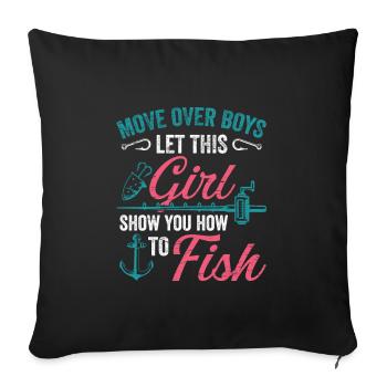Fishing Girls Rod Fisher Fish Fisherman Fishing - Sofa pillowcase 17,3'' x 17,3'' (45 x 45 cm) - black - Front