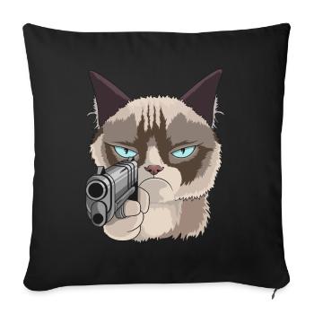 Cat with pistol - Sofa pillowcase 17,3'' x 17,3'' (45 x 45 cm) - black - Front