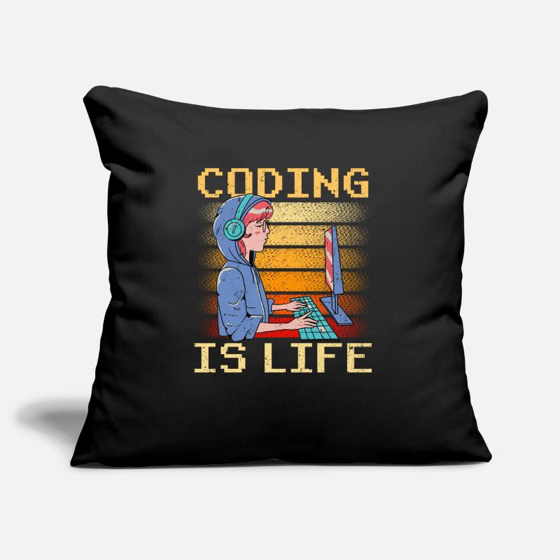 Coding is Life Coder Code Programmer Housse de coussin décorative 45 x 45 cm