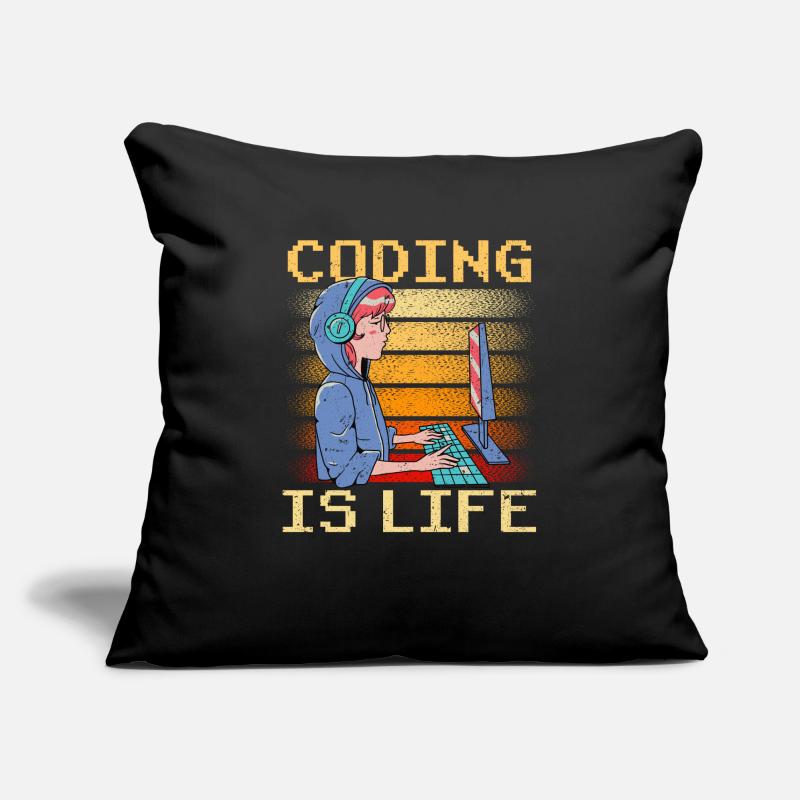 Coding is Life Coder Code Programmer Housse de coussin décorative 45 x 45 cm