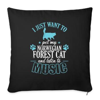 Caresser mon chat de la forêt norvégienne et écouter de la musique - Housse de coussin décorative 45 x 45 cm - noir - Devant
