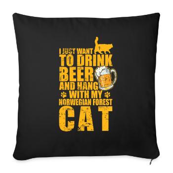 Buvez de la bière et traînez avec mon chat de la forêt norvégienne - Housse de coussin décorative 45 x 45 cm - noir - Devant