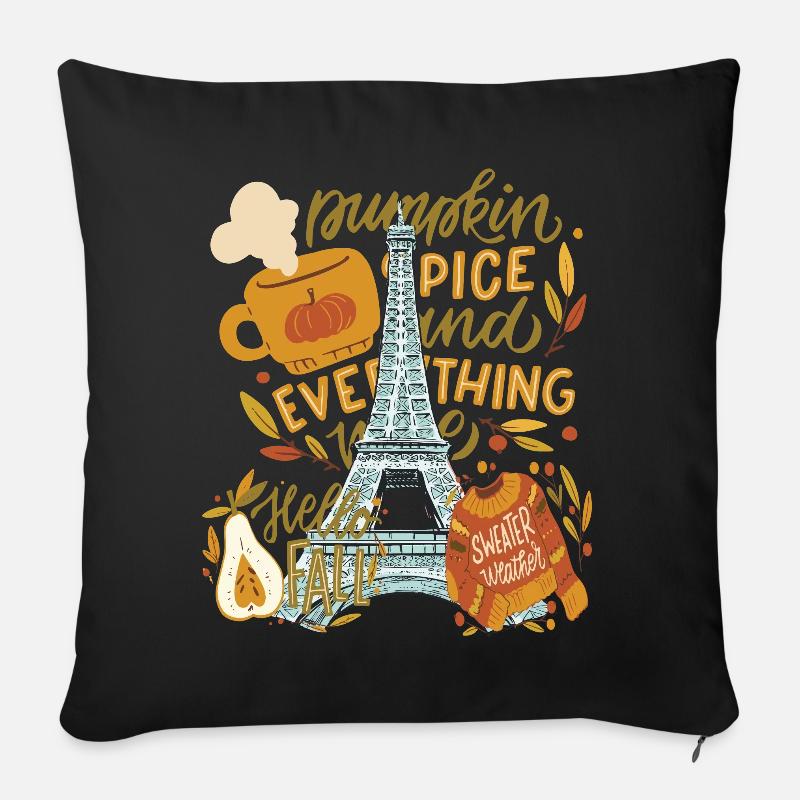 Paris Hallo Herbst Kürbisse auf Eiffelturm Herbst - Sofakissenbezug 45 x 45 cm - Schwarz