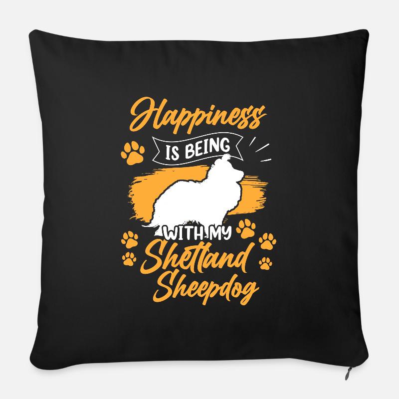 Shetland Sheepdog heureux Berger britannique - Housse de coussin décorative 45 x 45 cm - noir