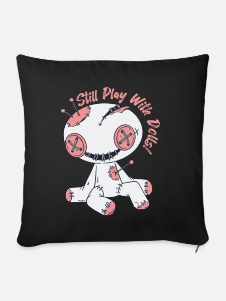 Poupée vaudou effrayante jouant avec des poupées Sorcellerie - Housse de coussin décorative 45 x 45 cm - noir