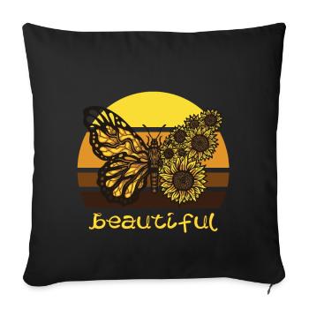 Beautiful butterfly sunflower butterflies L - Sofa pillowcase 17,3'' x 17,3'' (45 x 45 cm) - black - Front