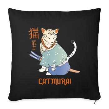 Katze Samurai Catmurai Japanischer Krieger Lustige - Sofakissenbezug 45 x 45 cm - Schwarz - Vorne