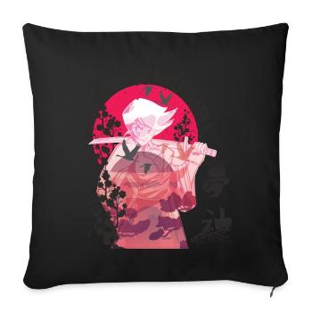 Samurai Mädchen Samugirl Japanische Blumen Krieger - Sofakissenbezug 45 x 45 cm - Schwarz - Vorne